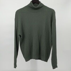 Barry Bricken 100% Silk Cable Knit Turtleneck Sweater L Moss Green